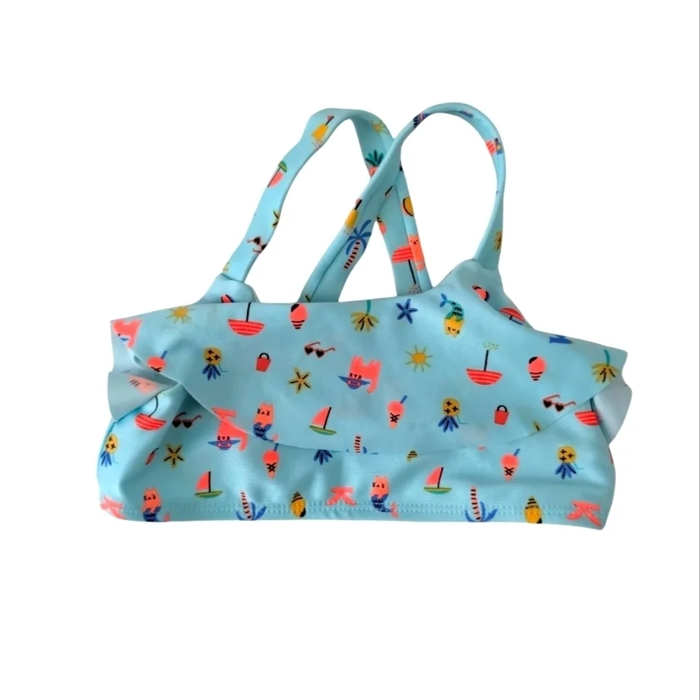 Cat & Jack Girls 2 Piece Swimsuit Light Blue And White Pattern SZ 3T